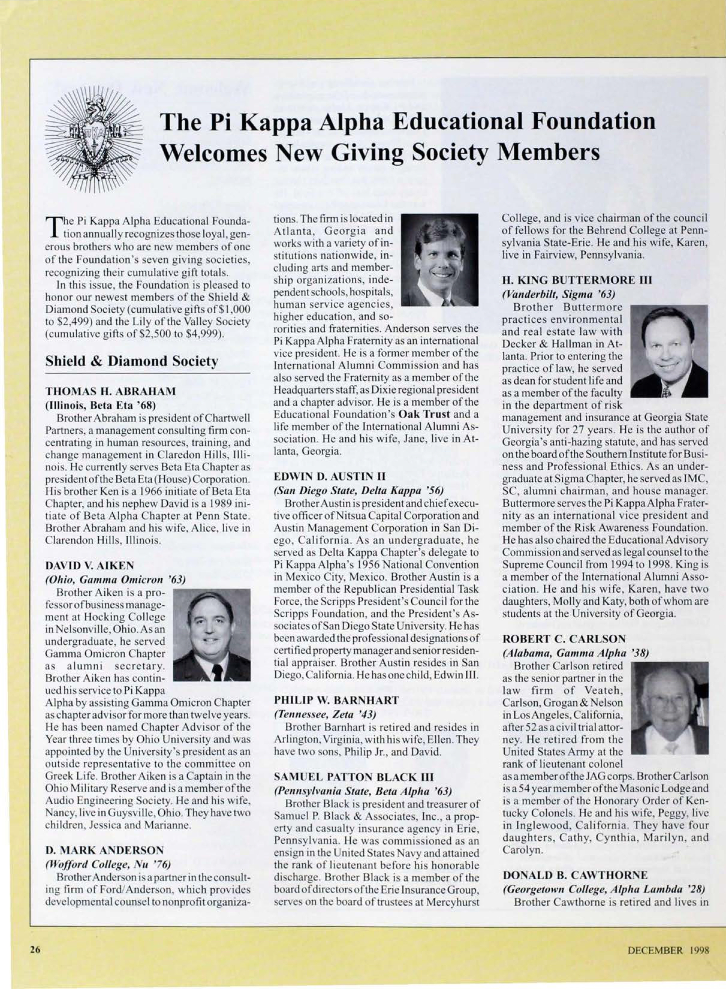 The Pi Kappa Education Foundation Welcomes New Giving Society Members